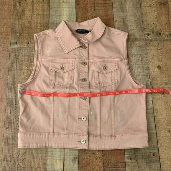 Charlie B collections distressed blush pink cropped denim vest with sequins - L - Picture 4 of 7